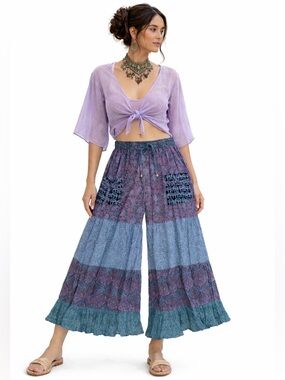 Hippie Forever Handmade Tiered Patchwork Palazzo Women SZ OS Enchanted Fairycore